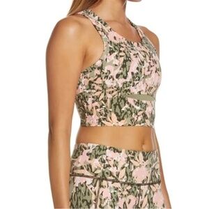 SWEATY BETTY | Limited Edition Floral Power Sports Bra in Green & Pink | Size S